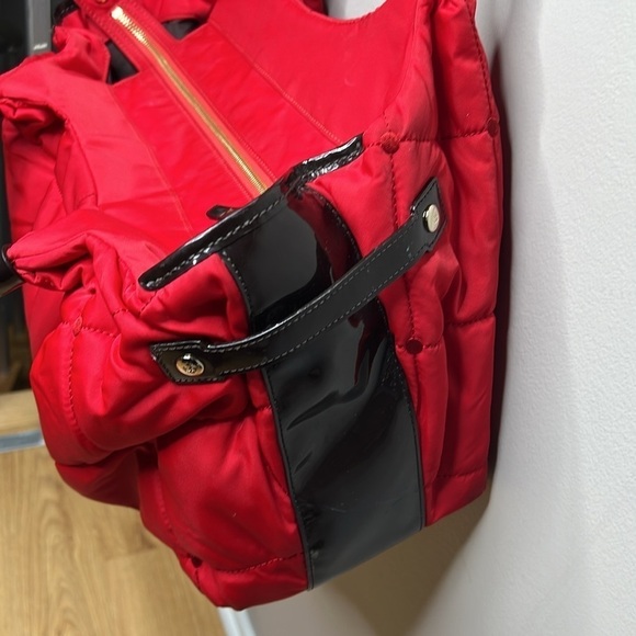 Kate Spade Red Quilted Brown Patent Leather Zip Shoulder Tote Bag - Picture 8 of 13
